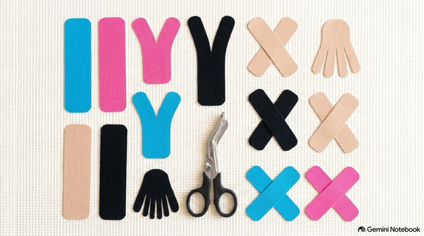 Zuschnittformen des kinesiologischen Tapes: I-, Y- und X-Tape